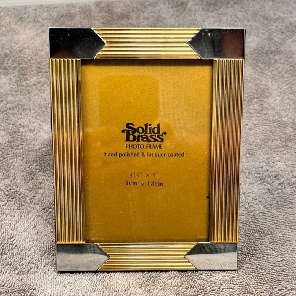 Vintage Solid Brass Photo Frame 3.5x5 Gold Silver Ribbed Art Deco Picture Frame
